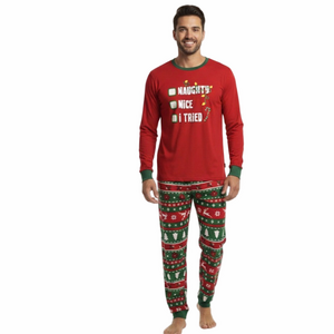 Christmas Fammy Jammies Two Piece Pyjamas Unisex Adult Medium Naughty Nice Tried